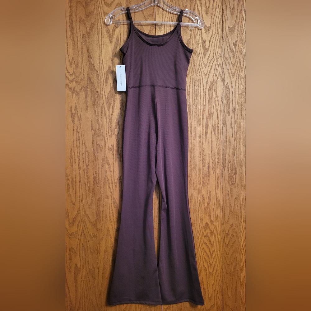 NWT Yogalicious Cocoa Illusion Rib Scarlett Flare Jumpsuit Size XS - Picture 2 of 8